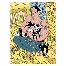 Картхолдер двухсторонний «Качок с котятами», жёлтый
