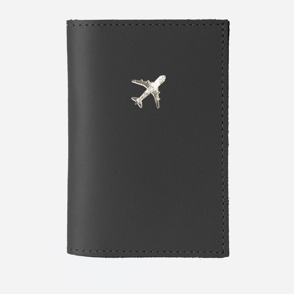 Обложка органайзер для паспорта с самолётом Kokosina bags, натуральная кожа, чёрный, фото 1