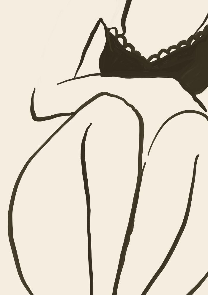Постер интерьерный «Силуэт девушки в черном белье», А4