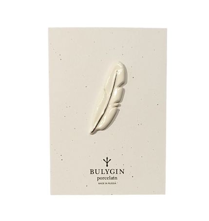 Брошь ручной работы Bulygin «Перо», бело-серебристая, фарфор, фото 2.