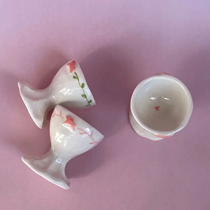 Пашотница ручной работы «Зайка», розовая, керамика, фото 2.