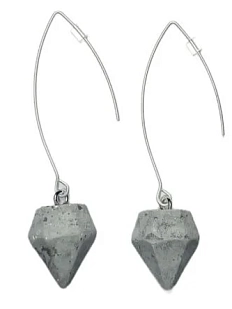 Серьги на петле «Алмаз», бетон, ювелирная сталь, серые