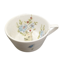 Чашка для чая ручной работы с фигуркой внутри Рыбка в цветах, бело-синяя, фарфор, 250 мл