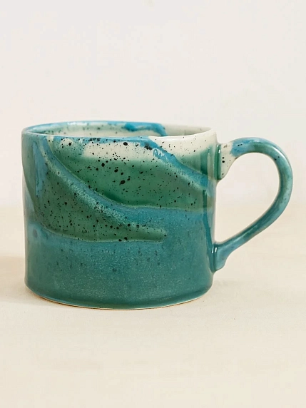 Кружка ручной работы Тата вытворяет/NF ceramics «Жизнь состоит из таких моментов, как этот», сине-зелёная, керамика, 500 мл, фото 2.