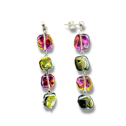 Серьги Бур.Мур «Ice», ювелирный сплав, художественное стекло, красно-зелёные, фото 1.