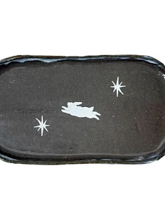 Тарелка ручной работы Домик на дереве «Кролик и звёздочки», овальная, керамика, 21 х 11 см