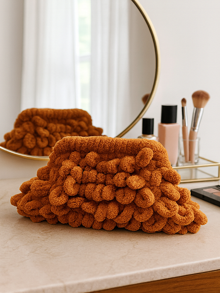 Косметичка вязаная ручной работы, светло-оранжевая, фото 3.