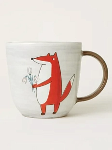 Кружка ручной работы Ким керамика с росписью Лис с подснежниками, керамика, 450 мл