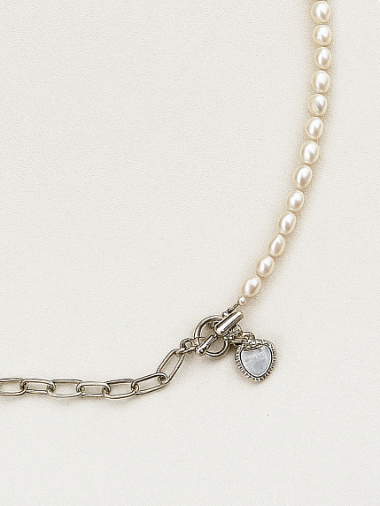 Колье ручной работы «Dani», родированная латунь, речной жемчуг, фото 1.