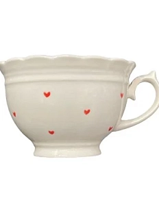 Чашка для чая ручной работы Slowday Ceramics в сердечко «Винтаж», белая, полуфарфор, 250 мл