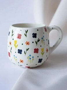 Кружка ручной работы РУКИ В ГЛИНЕ «Цветочная поляна», керамика, 400 мл, круглая