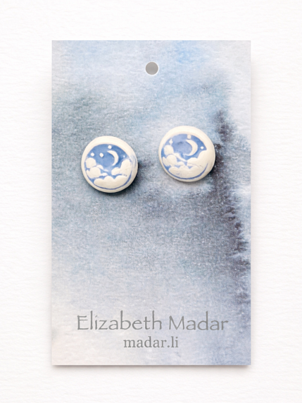 Серёжки-гвоздики Луна, керамика, голубые, фото 1.