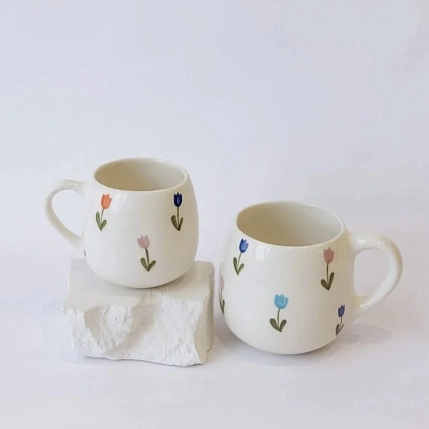 Кружка ручной работы РУКИ В ГЛИНЕ «Тюльпаны», керамика, 400 мл, круглая, фото 3.