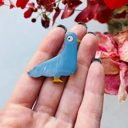 Брошь ручной работы «Голубь», голубая, дерево, фото 2.