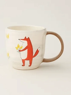 Кружка ручной работы Ким керамика с росписью Лис с мимозой, керамика, 450 мл