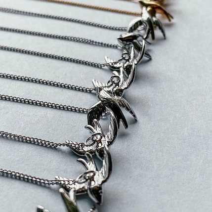 Серьги-протяжки Бур.Мур «Ласточки», родированная латунь, фото 4.