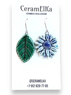 Серьги КерамЕлКа «Лепесток и цветок», керамика