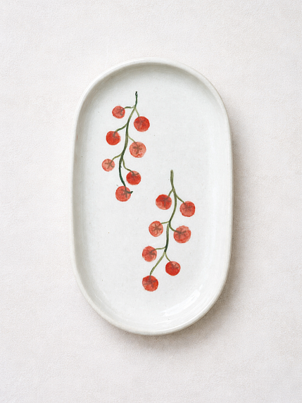 Блюдце ручной работы «Помидорки черри», керамика, 17 см, фото 2.