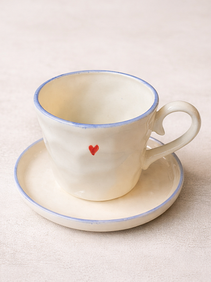 Чайная пара ручной работы с сердечком , керамика, 300 мл, фото 1.