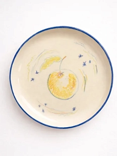 Тарелка ручной работы Йеллоускуп «Яблоко на блюдце с голубой каемочкой», керамика