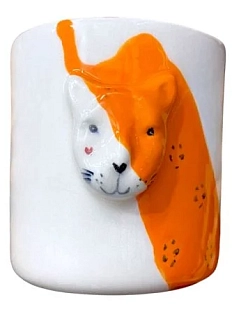 Стакан ручной работы Мария Гордеева Котик с сердечком, бело-оранжевая, керамика, 350 мл