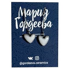 Серьги на петле Сердечки, керамика, белые