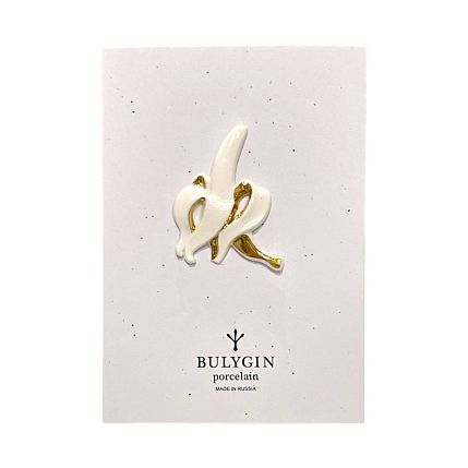 Брошь ручной работы Bulygin «Банан», фарфор, бело-золотистая, фото 4.