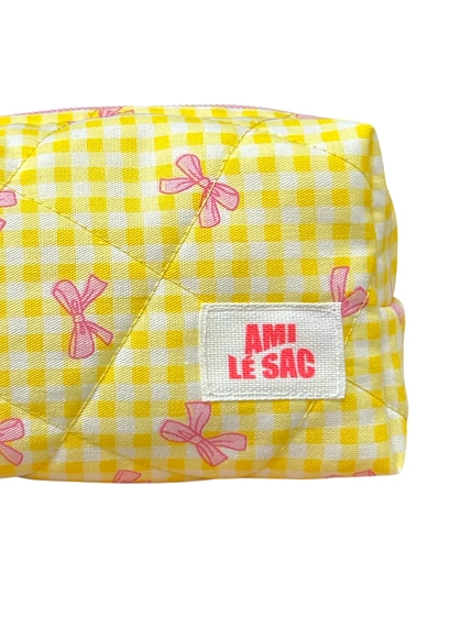 Косметичка ручной работы АМИ (Ami lé sac) «Bebesss», жёлтая клетка с бантиками, фото 3.