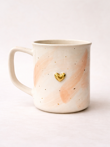 Кружка ручной работы Анна Герман «Рыжая девушка», бело-розовая в крапинку, фарфор, 300 мл, фото 2.