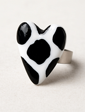 Кольцо Радость Рядом ручной работы с принтом «Сердце», чёрно-белое, незамкнутое, полимерная глина