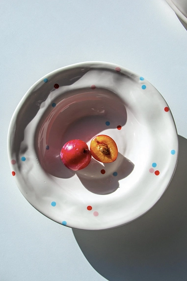 Тарелка шляпа ручной работы ММ керамика в разноцветный горошек, 26 см, фото 4.