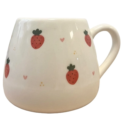Кружка ручной работы Slowday Ceramics с клубничками и сердечками, полуфарфор, 250 мл, фото 2.