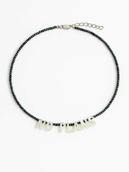 Чокер ручной работы DARI DARI с надписью перламутровыми бусинами «No plans», бисер, зелёный, фото 2.