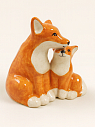 Статуэтка керамическая ручной работы «Лиса с лисенком», рыжий, превью фото 2