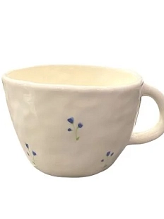 Чашка для чая ручной работы цветочкм синие, керамика, 250 мл