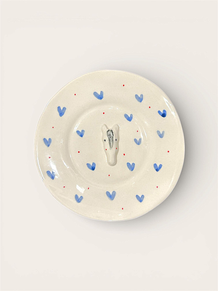 Тарелка ручной работы с фигуркой Лошадка, серо-синяя, полуфарфор, 20,5 см, фото 1.