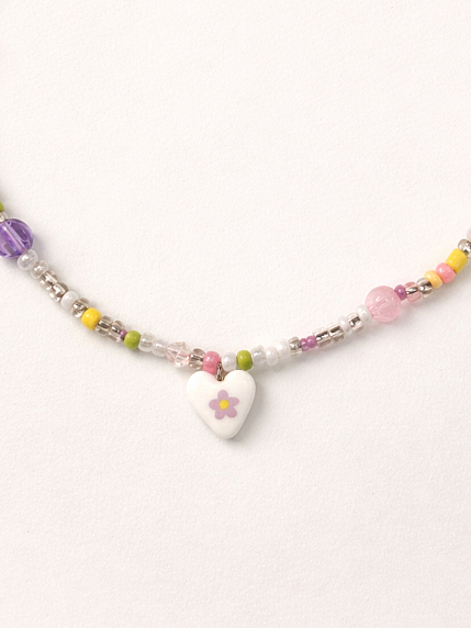 Чокер ручной работы Радость Рядом «Сиреневый цветочек в сердечке», полимерная глина, бисер, фото 3.