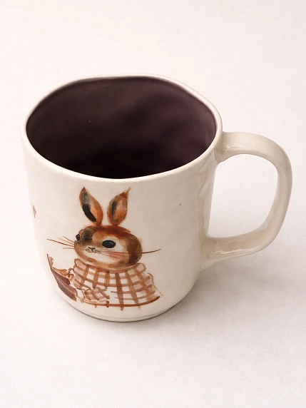 Кружка ручной работы Ким керамика с росписью Зайка с книжкой, фарфор, 350 мл, фото 2.