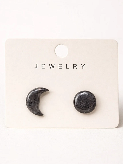 Серёжки-гвоздики КерамЕлКа «Луна», серые, фарфор, фото 1.