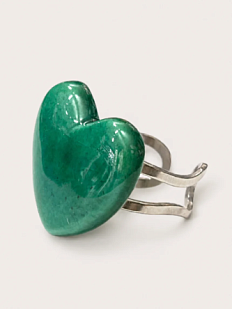 Кольцо ручной работы КерамЕлКа «Сердечко», изумрудное,  керамика