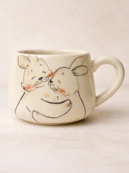 Кружка ручной работы НАДО ЖЕ с росписью «Зайчики», белая, керамика, 300 мл, фото 1.