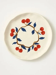 Тарелка ручной работы «Вишенки на ветке», керамика, 15 см
