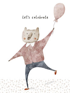 Постер интерьерный с медведем «Let's celebrate», А3