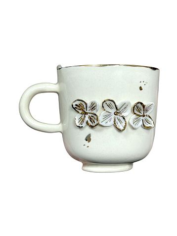 Кружка ручной работы «Золотистые цветочки», фарфор, 180 мл, фото 1.