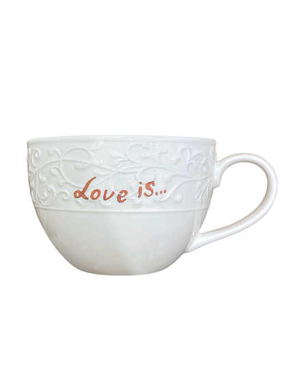 Чашка для чая ручной работы с фигуркой внутри Пара лисят в цветах, белая, фарфор, 250 мл, фото 3.