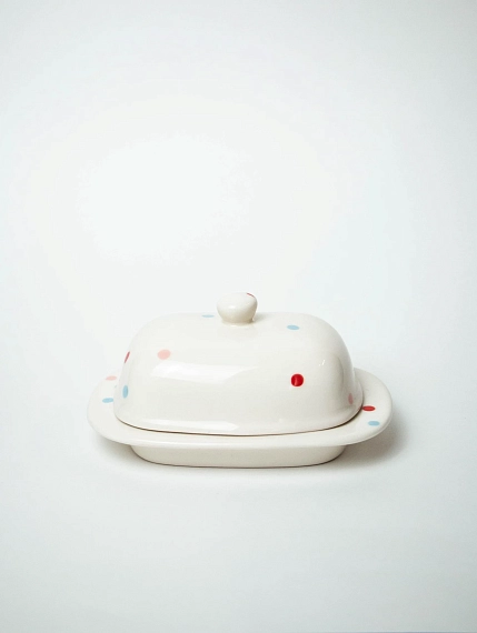 Маслёнка ручной работы ММ керамика «Конфетти», белая, фото 1.