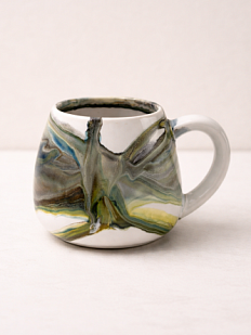 Кружка ручной работы с разводами Кафель «Волга», бело-зелёная, керамика, 450 мл