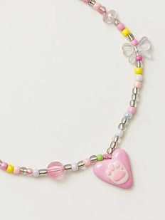 Чокер ручной работы Радость Рядом с сердечком «Лапка», полимерная глина, бисер