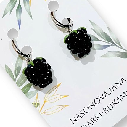 Серьги-конго «Ежевика», полимерная глина, фото 3.