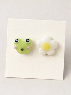 Серёжки-гвоздики Радость Рядом «Лягушка и ромашка», полимерная глина